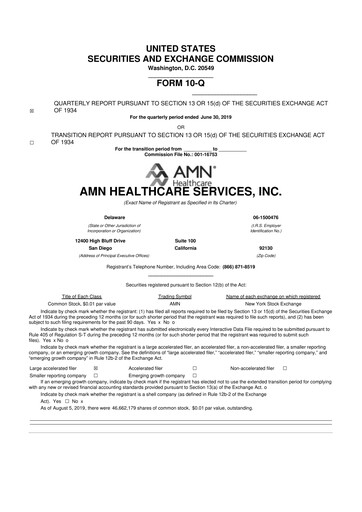 Thumbnail AMN Healthcare Services 10-Q Quarterly Report FY2019 