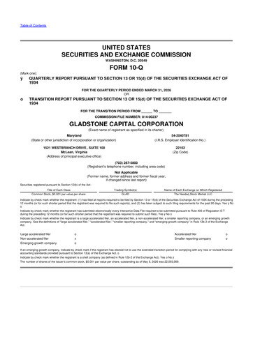 Miniature Gladstone Capital Corporation 10-Q Rapport trimestriel  