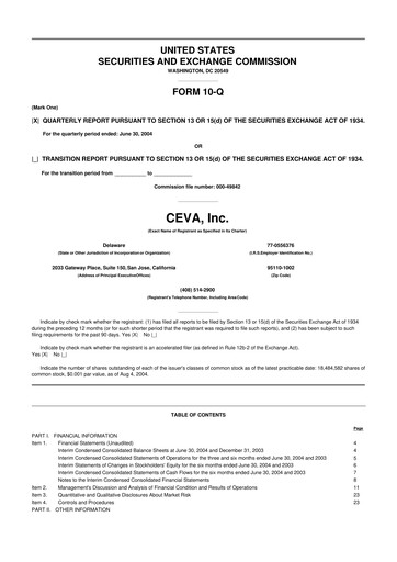 Vorschaubild CEVA
 10-Q Quartalsbericht  
