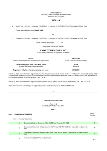 Thumbnail Faro Technologies
 10-Q Quarterly Report FY 