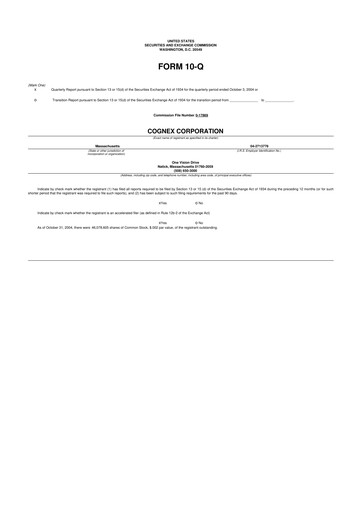 Thumbnail Cognex 10-Q Quarterly Report FY 