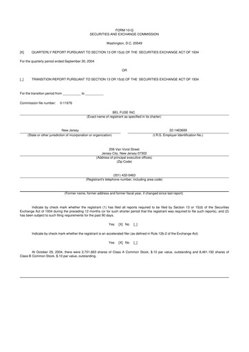 Miniature Bel Fuse 10-Q Rapport trimestriel  
