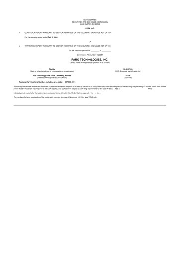 Thumbnail Faro Technologies
 10-Q Quarterly Report FY 