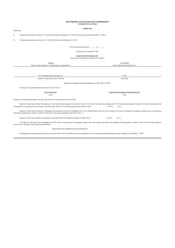 Thumbnail Faro Technologies
 10-K Annual Report 