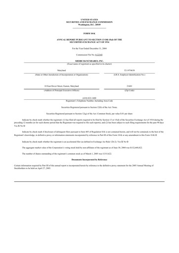 Thumbnail Shore Bancshares 10-K Annual Report 