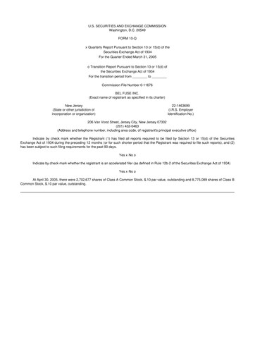 Miniature Bel Fuse 10-Q Rapport trimestriel  