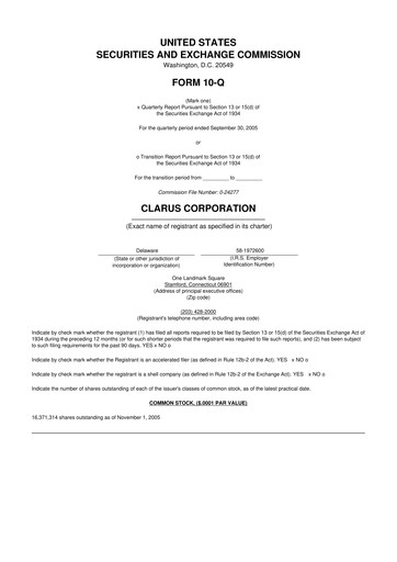 Thumbnail Clarus
 10-Q Quarterly Report FY 