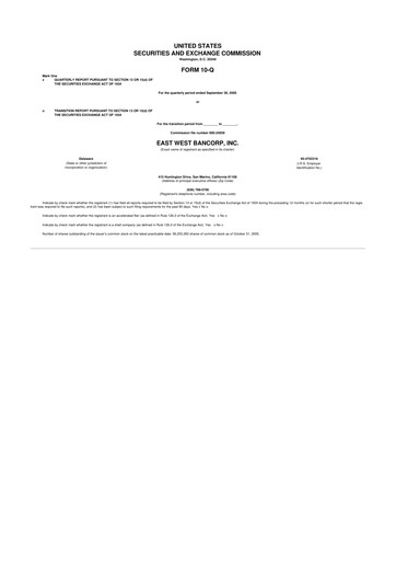 Thumbnail East West Bancorp
 10-Q Quarterly Report FY 