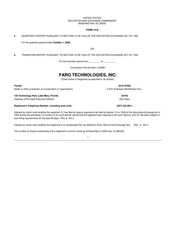 Thumbnail Faro Technologies
 10-Q Quarterly Report FY 