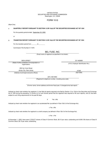 Miniature Bel Fuse 10-Q Rapport trimestriel  