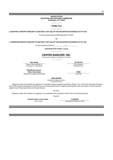 Thumbnail ConnectOne Bancorp 10-Q Quarterly Report FY 