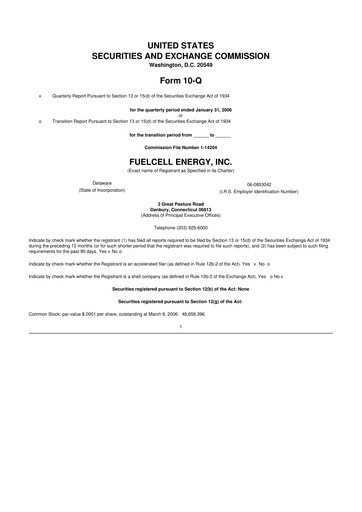 Thumbnail FuelCell Energy
 10-Q Quarterly Report FY 