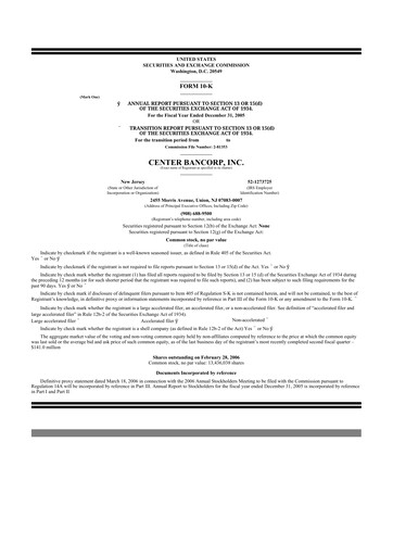 Thumbnail ConnectOne Bancorp 10-K Annual Report 