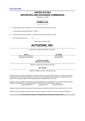 Thumbnail AutoZone 10-Q Quarterly Report FY 