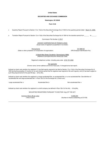 Vorschaubild Univest Financial Corporation 10-Q Quartalsbericht  