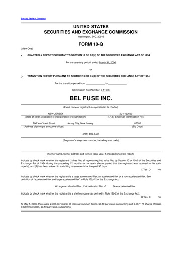 Miniature Bel Fuse 10-Q Rapport trimestriel  