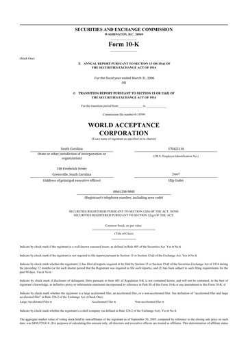 Thumbnail World Acceptance Corporation 10-K Annual Report 