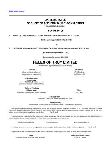 Thumbnail Helen of Troy 10-Q Quarterly Report FY 