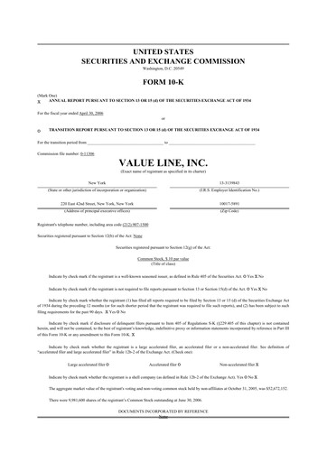 Thumbnail Value Line 10-K Annual Report 