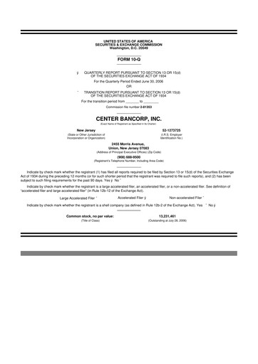 Thumbnail ConnectOne Bancorp 10-Q Quarterly Report FY 