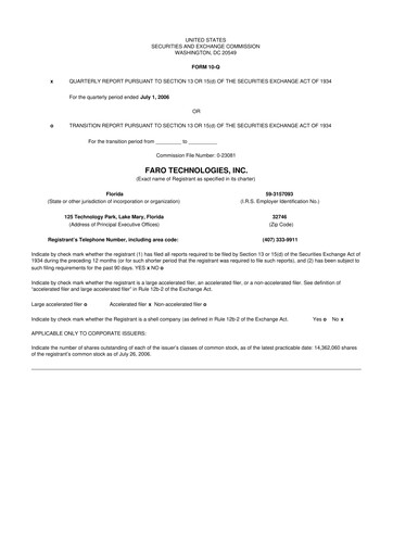 Thumbnail Faro Technologies
 10-Q Quarterly Report FY 
