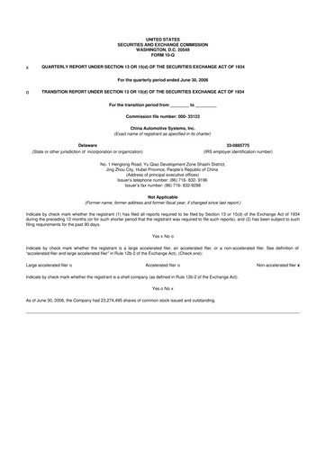 Thumbnail China Automotive Systems 10-Q Quarterly Report FY 