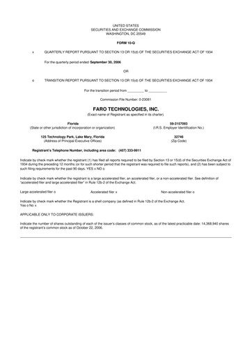 Thumbnail Faro Technologies
 10-Q Quarterly Report FY 