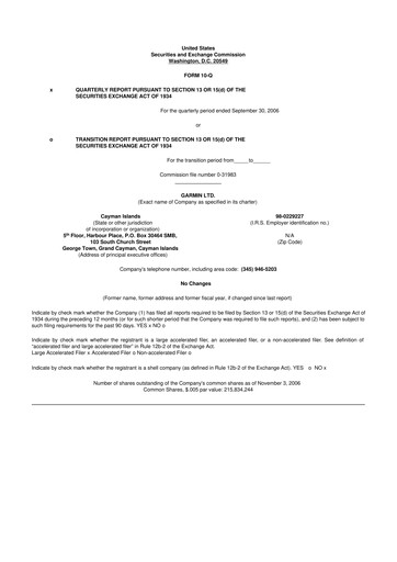 Vorschaubild Garmin 10-Q Quartalsbericht  