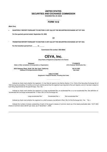 Vorschaubild CEVA
 10-Q Quartalsbericht  