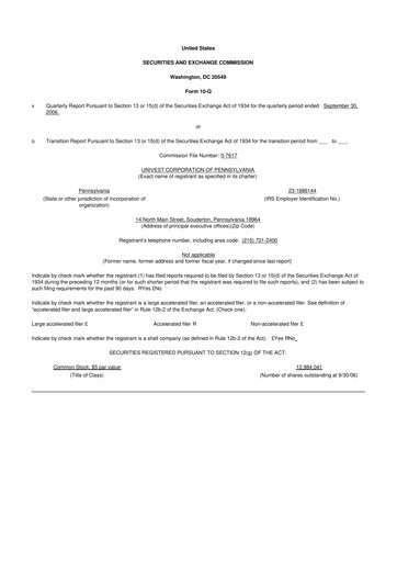 Vorschaubild Univest Financial Corporation 10-Q Quartalsbericht  