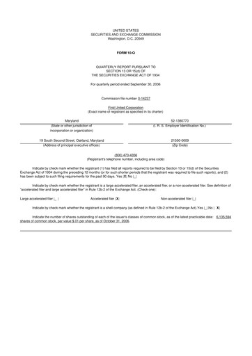 Thumbnail First United Corporation 10-Q Quarterly Report FY 