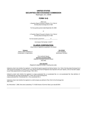 Thumbnail Clarus
 10-Q Quarterly Report FY 