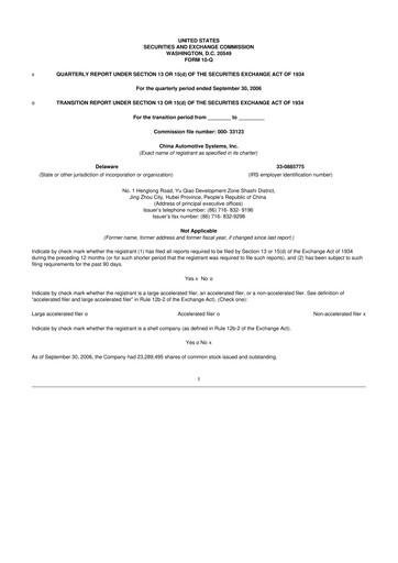 Thumbnail China Automotive Systems 10-Q Quarterly Report FY 