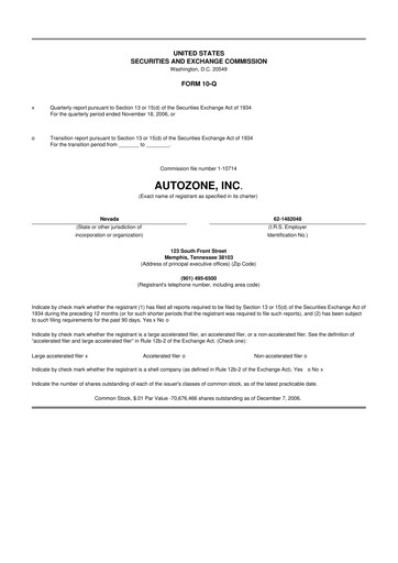 Thumbnail AutoZone 10-Q Quarterly Report FY 