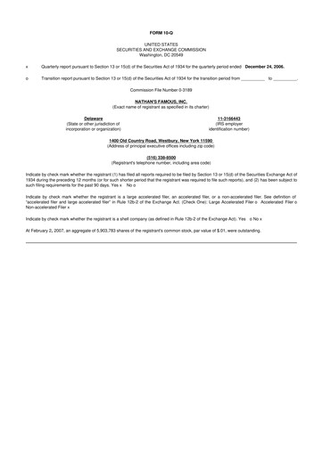 Miniature Nathan's Famous 10-Q Rapport trimestriel  