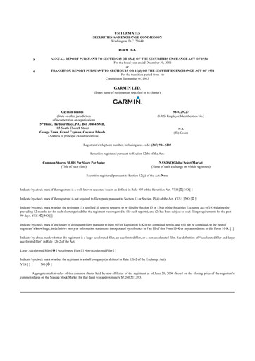 Thumbnail Garmin 10-K Annual Report 