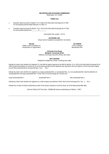 Thumbnail AutoZone 10-Q Quarterly Report FY 