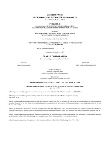 Thumbnail Clarus
 10-K Annual Report 