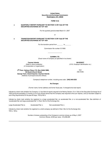 Vorschaubild Garmin 10-Q Quartalsbericht  