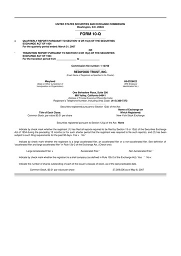Thumbnail Redwood Trust 10-Q Quarterly Report FY 