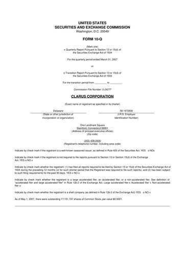 Thumbnail Clarus
 10-Q Quarterly Report FY 