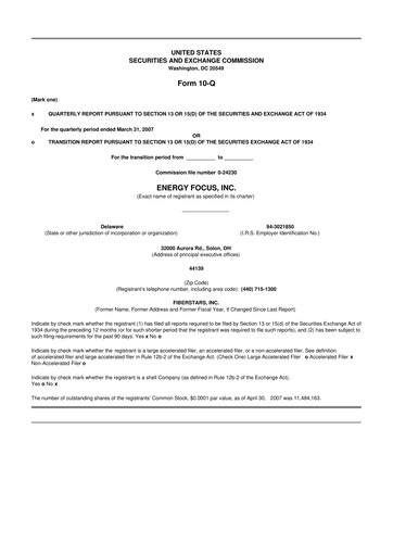 Miniature Energy Focus 10-Q Rapport trimestriel  