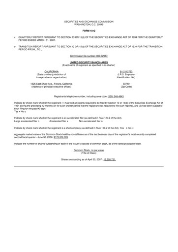 Thumbnail United Security Bancshares 10-Q Quarterly Report FY 