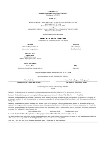 Thumbnail Helen of Troy 10-K Annual Report 