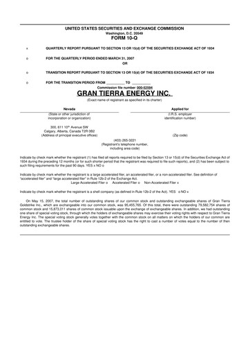 Vorschaubild Gran Tierra Energy 10-Q Quartalsbericht  