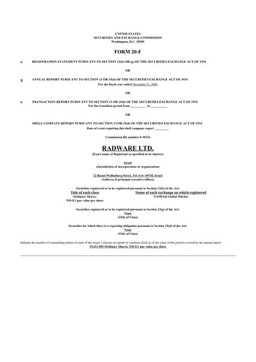 Thumbnail Radware 20-F Annual Report 