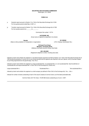 Thumbnail AutoZone 10-Q Quarterly Report FY 