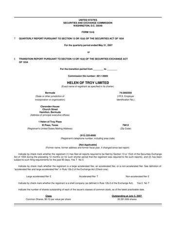 Thumbnail Helen of Troy 10-Q Quarterly Report FY 