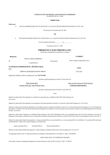 Thumbnail Frequency Electronics 10-K Annual Report 