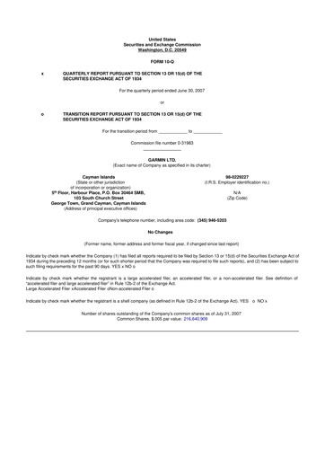 Vorschaubild Garmin 10-Q Quartalsbericht  